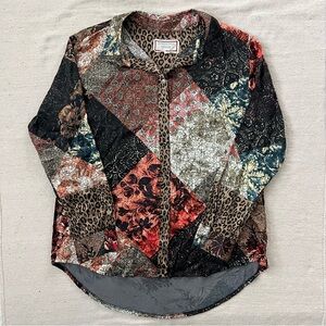 Johnny Was Workshop Mabel Velvet Back Shirt Tunic Blouse Art Boho 100% Silk MD